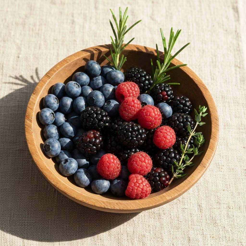 Fresh berries and herbs rich in polyphenols